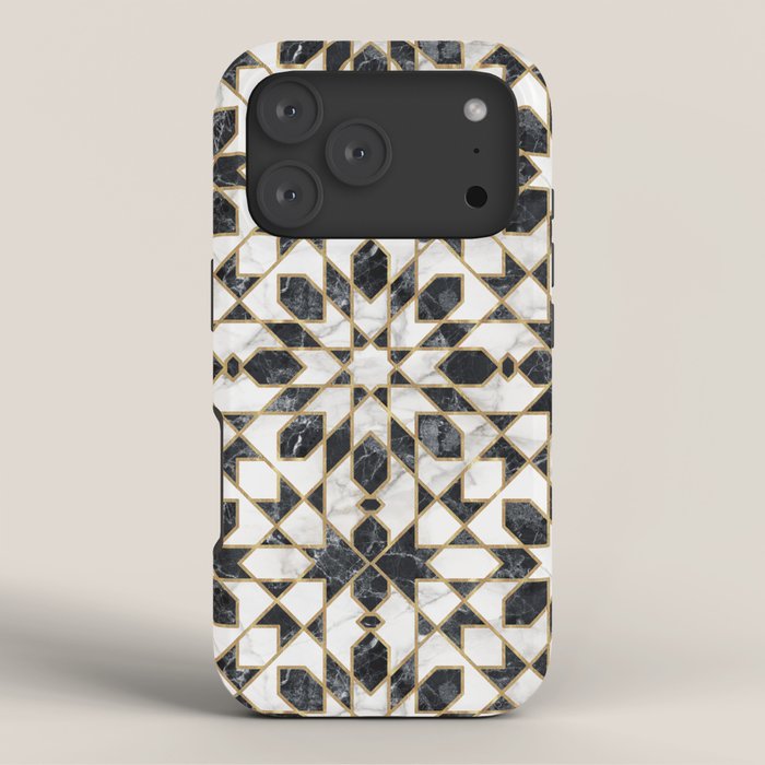 Black and white marble Moroccan mosaic iPhone Case Gallery Image 3