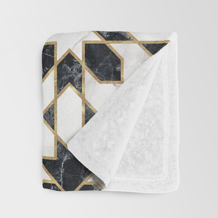 Black and white marble Moroccan mosaic Throw Blanket Gallery Image 3