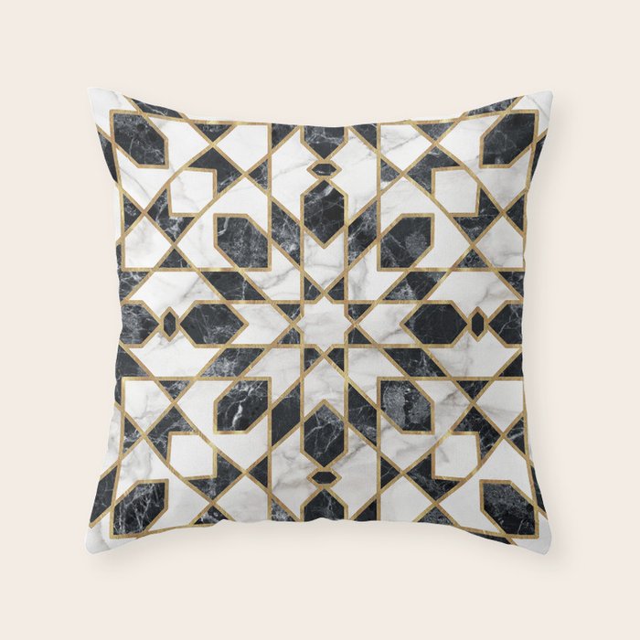Black and white marble Moroccan mosaic Throw Pillow Gallery Image 6