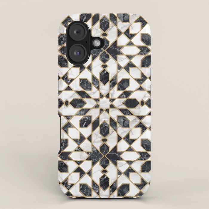 Black and white marble Moroccan mosaic iPhone Case Gallery Image 1