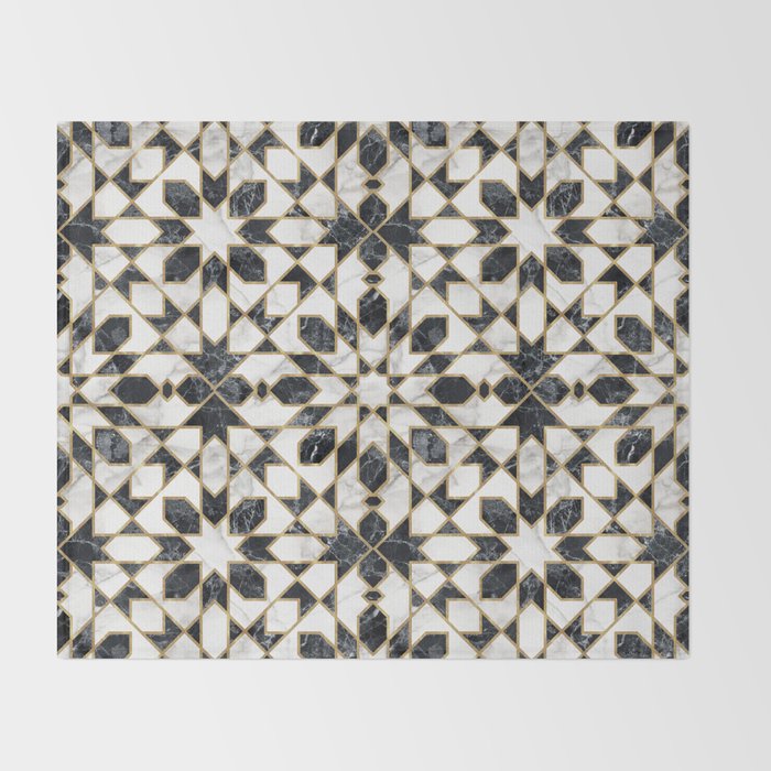 Black and white marble Moroccan mosaic Throw Blanket Gallery Image 2