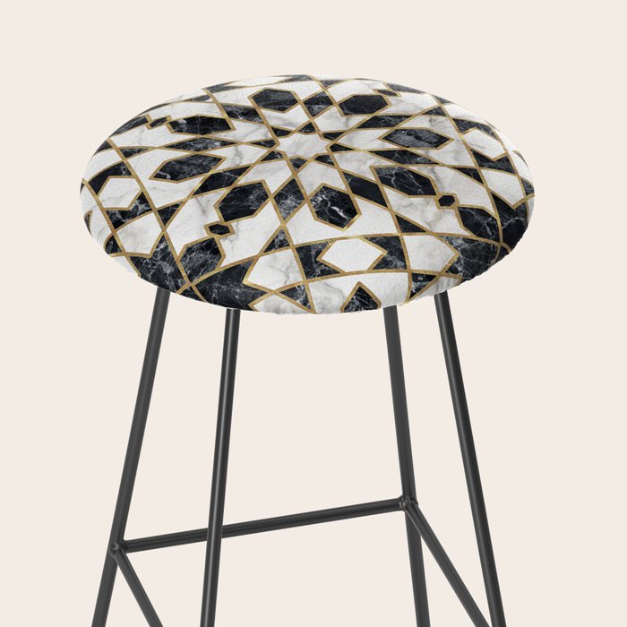 Black and white marble Moroccan mosaic Stool Gallery Image 2