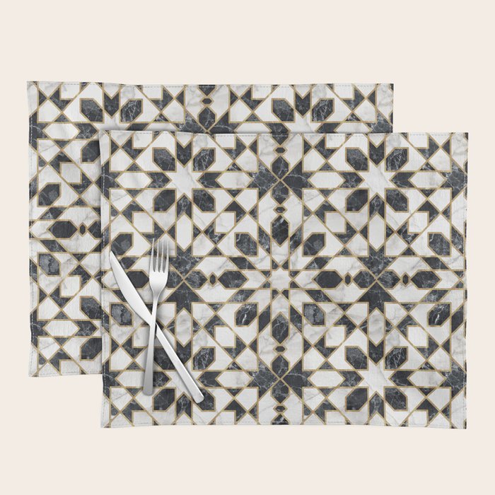Black and white marble Moroccan mosaic Placemat Gallery Image 1