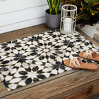 Black and white marble Moroccan mosaic Outdoor Rug Gallery Image 2