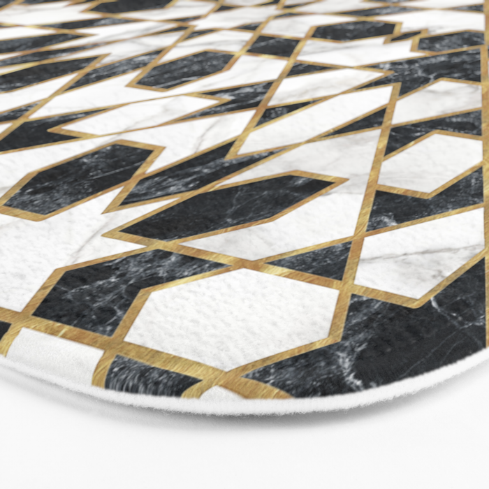 Black and white marble Moroccan mosaic Bath Mat Gallery Image 3