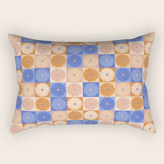 Retro Flowers Check Pattern XXII Rectangular Pillow Gallery Image 1