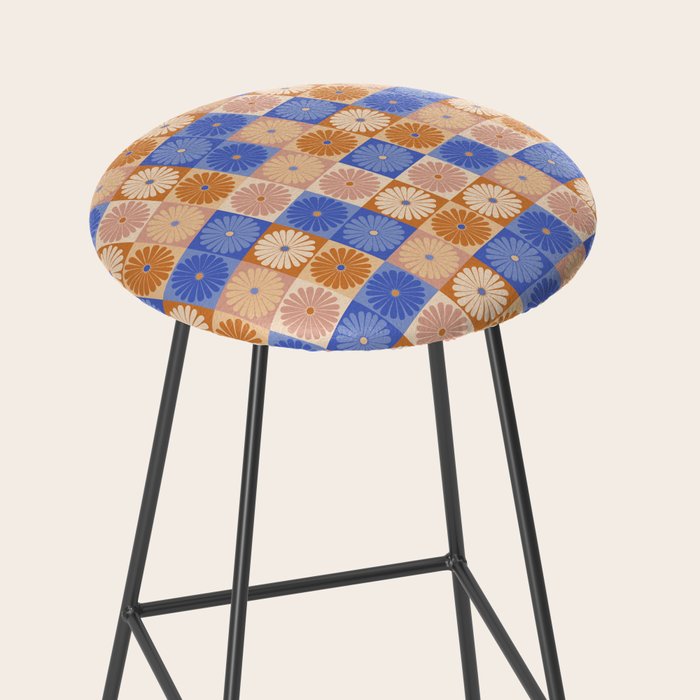 Retro Flowers Check Pattern XXII Stool Gallery Image 2