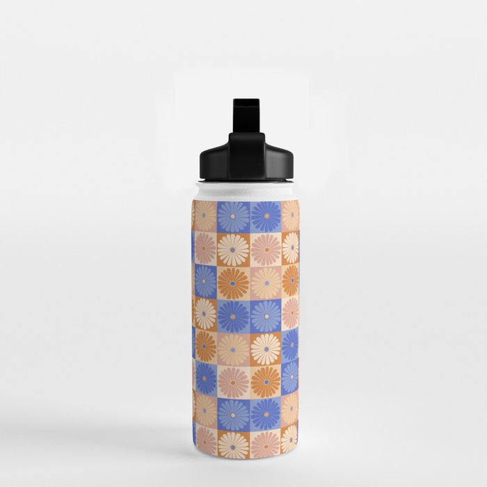 Retro Flowers Check Pattern XXII Water Bottle Gallery Image 2