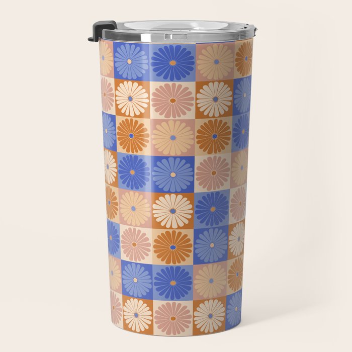 Retro Flowers Check Pattern XXII Travel Mug Gallery Image 3