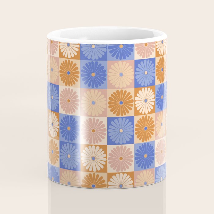 Retro Flowers Check Pattern XXII Coffee Mug Gallery Image 4