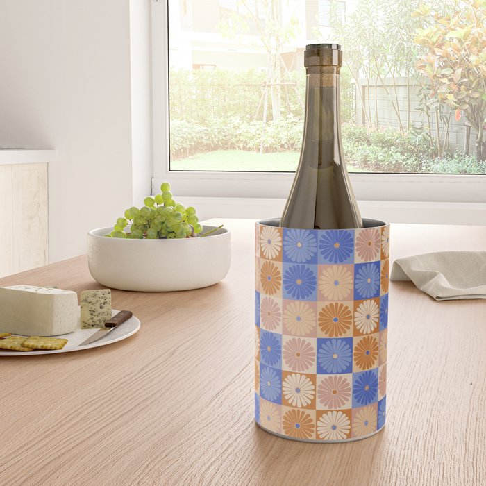 Retro Flowers Check Pattern XXII Wine Chiller Gallery Image 4