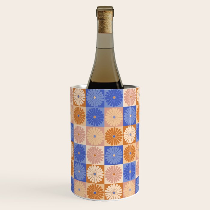 Retro Flowers Check Pattern XXII Wine Chiller Gallery Image 1