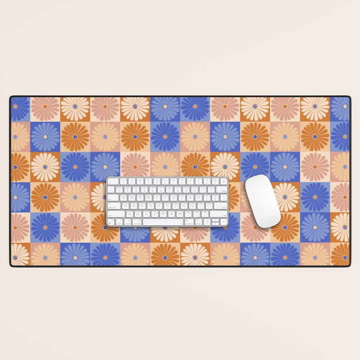 Retro Flowers Check Pattern XXII Desk Mat Gallery Image 1