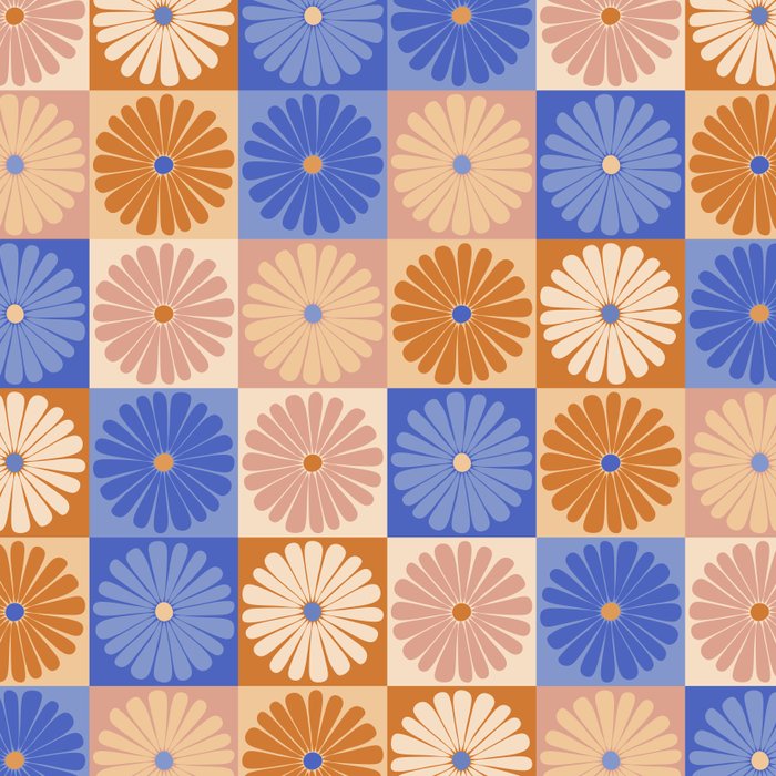 Retro Flowers Check Pattern XXII Coffee Mug Gallery Image 2