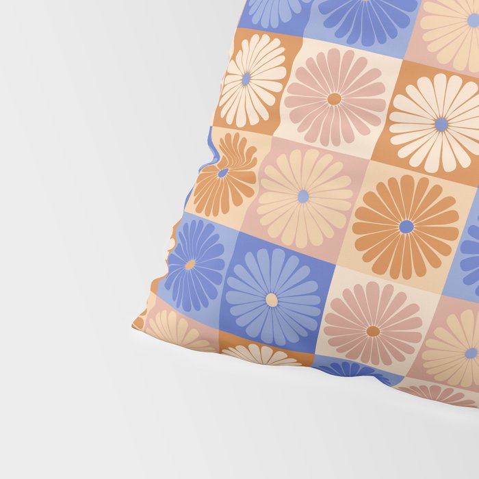 Retro Flowers Check Pattern XXII Pillow Sham Gallery Image 4
