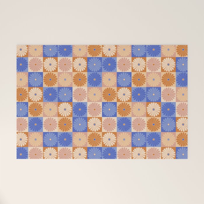 Retro Flowers Check Pattern XXII Welcome Mat Gallery Image 1