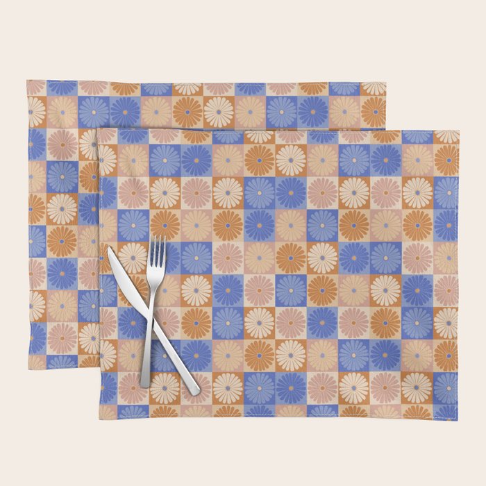 Retro Flowers Check Pattern XXII Placemat Gallery Image 1