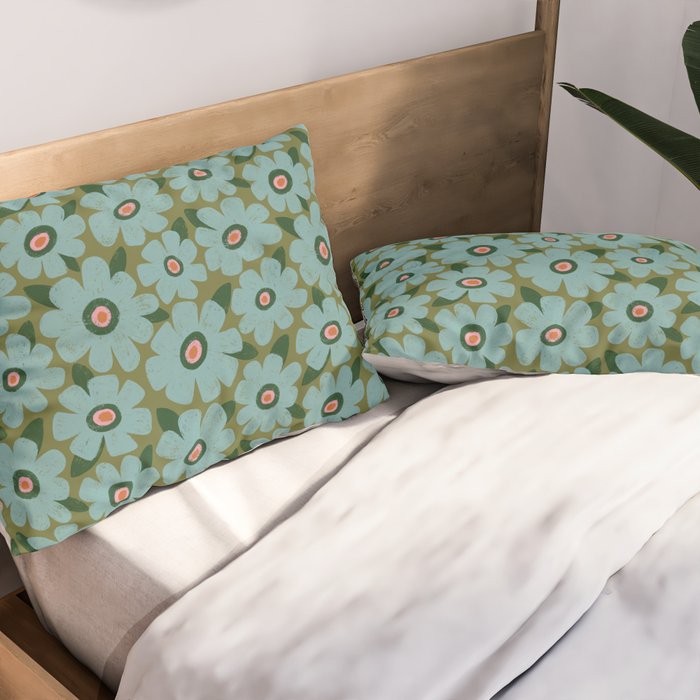 Modern Floral - Turquoise, Green and Pink Pillow Sham Gallery Image 2