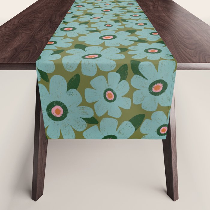 Modern Floral - Turquoise, Green and Pink Table Runner Gallery Image 1