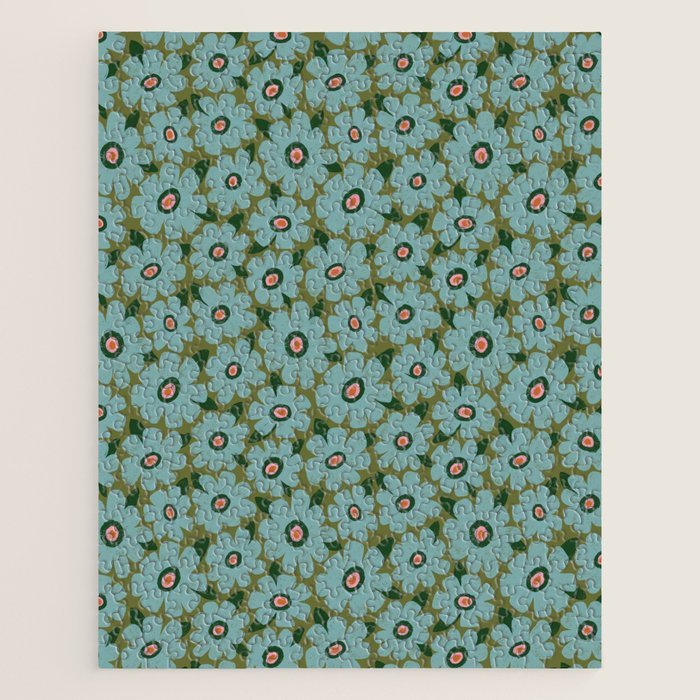Modern Floral - Turquoise, Green and Pink Jigsaw Puzzle Gallery Image 1