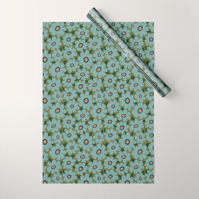 Modern Floral - Turquoise, Green and Pink Wrapping Paper Gallery Image 1