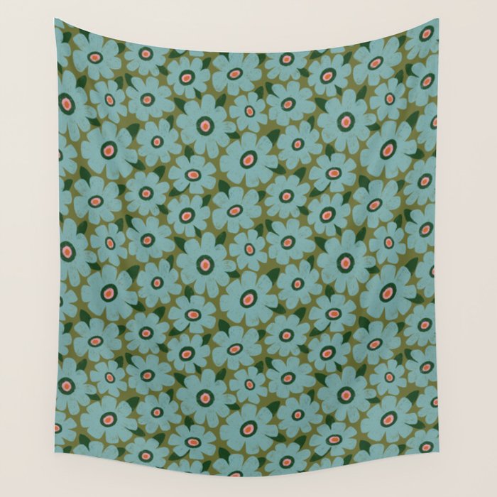 Modern Floral - Turquoise, Green and Pink Wall Tapestry Gallery Image 4