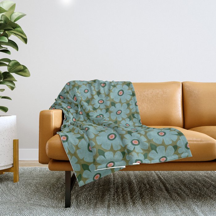 Modern Floral - Turquoise, Green and Pink Throw Blanket Gallery Image 1