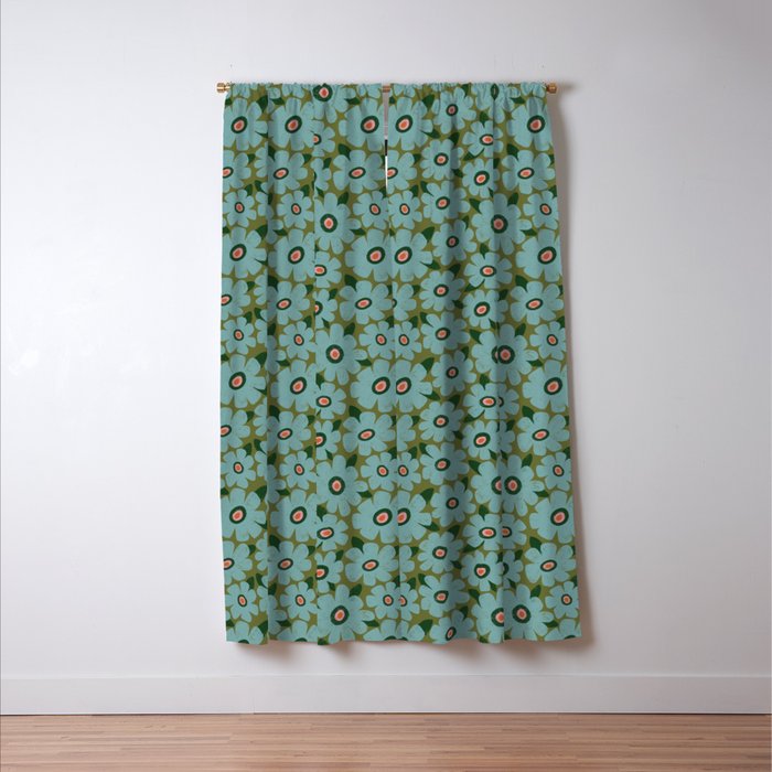 Modern Floral - Turquoise, Green and Pink Window Curtain Gallery Image 3