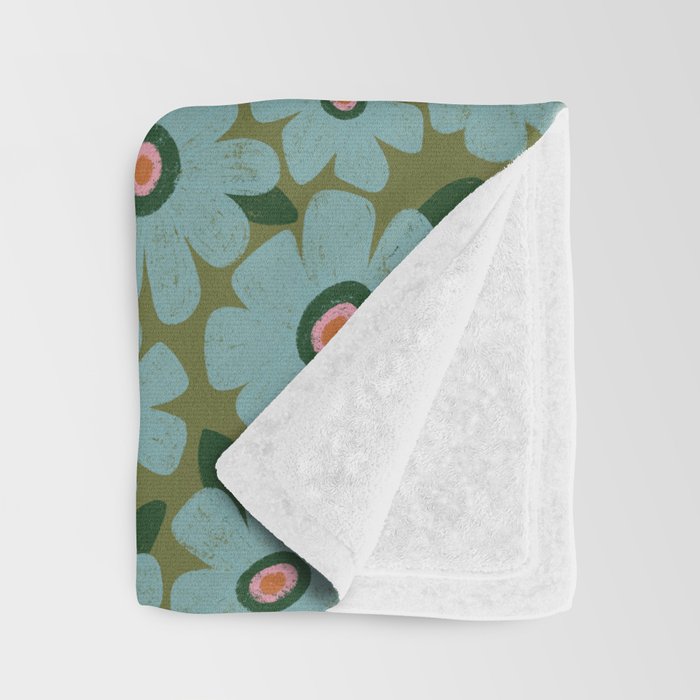 Modern Floral - Turquoise, Green and Pink Throw Blanket Gallery Image 3