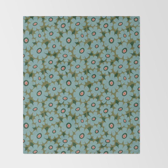 Modern Floral - Turquoise, Green and Pink Throw Blanket Gallery Image 2