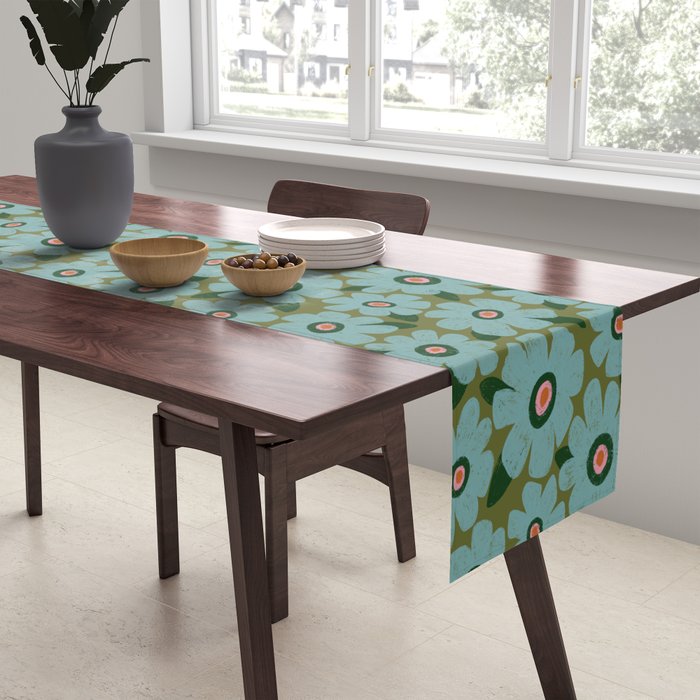 Modern Floral - Turquoise, Green and Pink Table Runner Gallery Image 2
