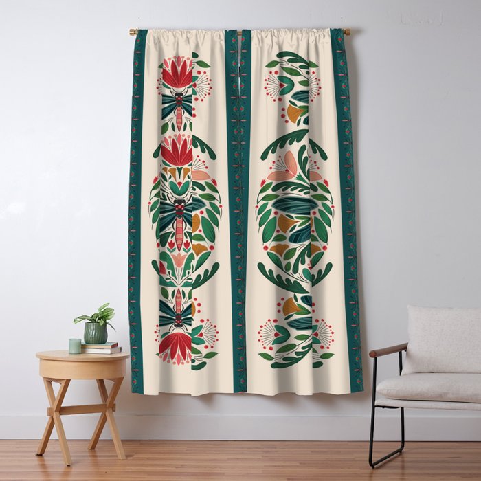 Dragonfly Folk Design Window Curtain Gallery Image 1