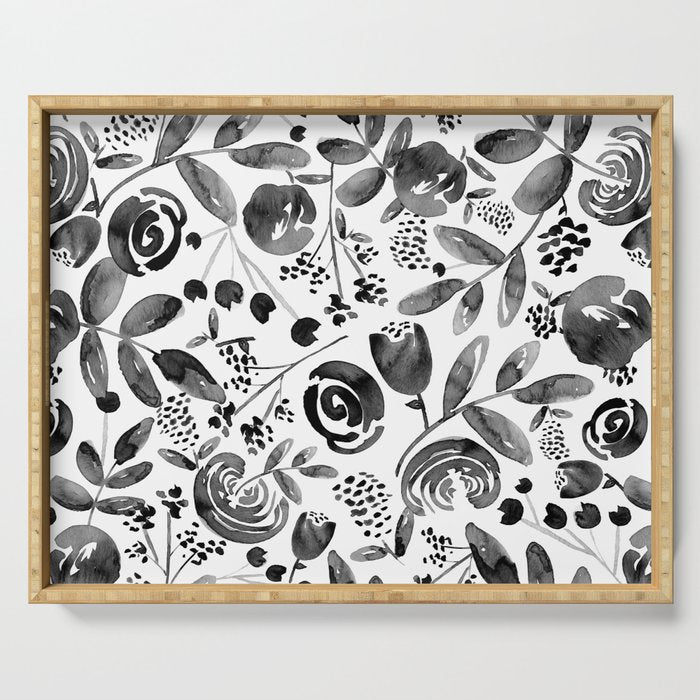 Bountiful Bouquet Black Watercolor Serving Tray Gallery Image 1