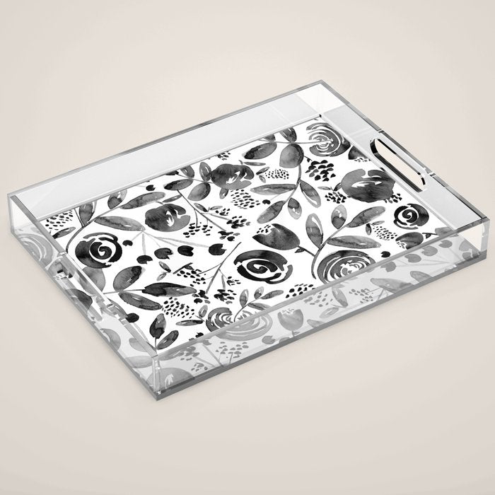 Bountiful Bouquet Black Watercolor Acrylic Tray Gallery Image 1