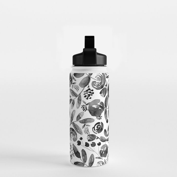 Bountiful Bouquet Black Watercolor Water Bottle Gallery Image 2