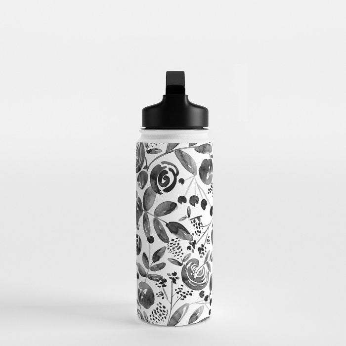 Bountiful Bouquet Black Watercolor Water Bottle Gallery Image 3