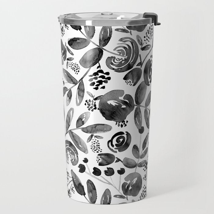 Bountiful Bouquet Black Watercolor Travel Mug Gallery Image 2