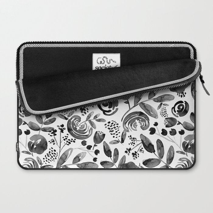 Bountiful Bouquet Black Watercolor Laptop Sleeve Gallery Image 2