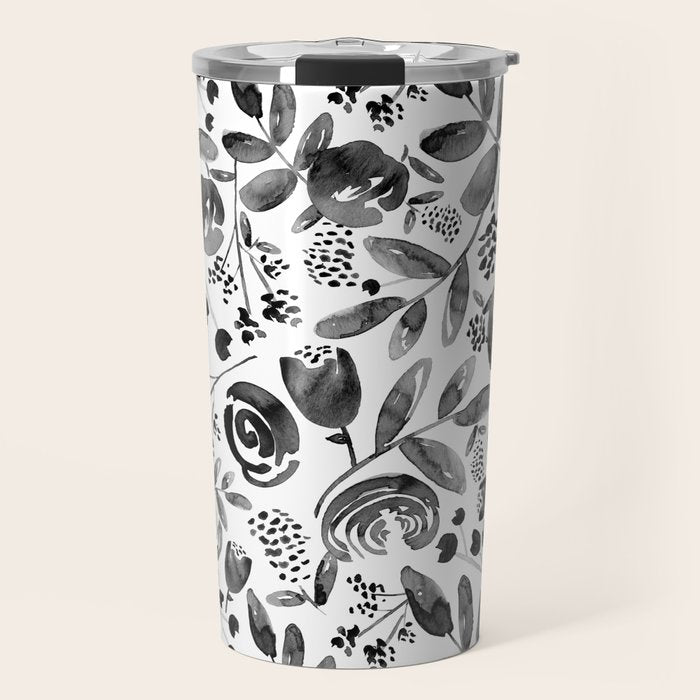 Bountiful Bouquet Black Watercolor Travel Mug Gallery Image 1