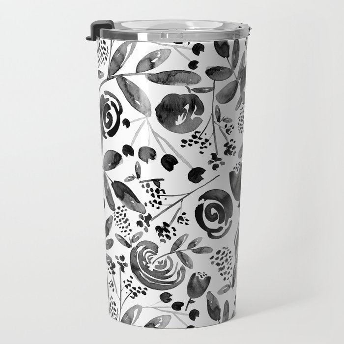 Bountiful Bouquet Black Watercolor Travel Mug Gallery Image 3