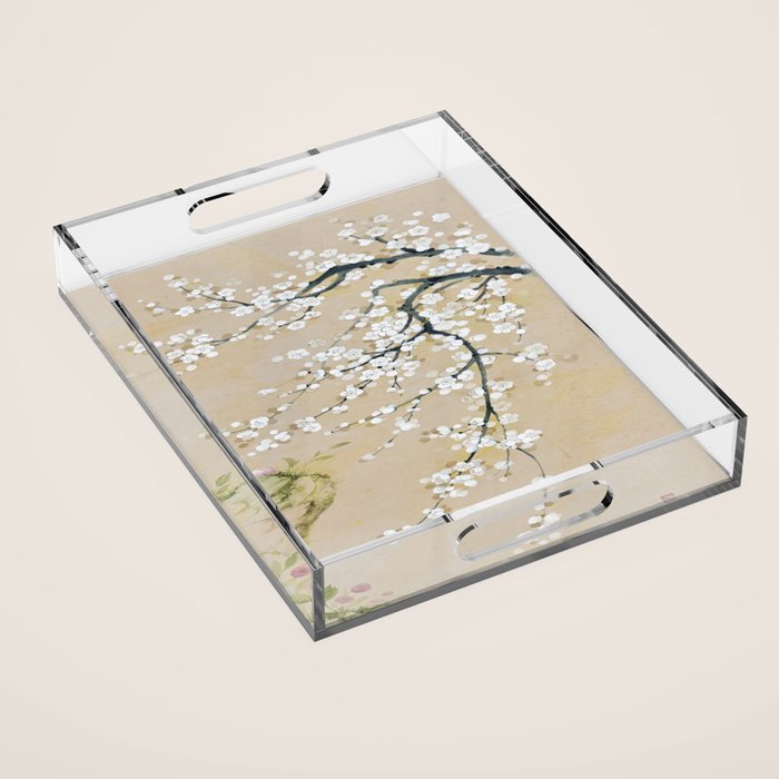 Ume flower painting,korean painting. chinoiserie. Acrylic Tray Gallery Image 1