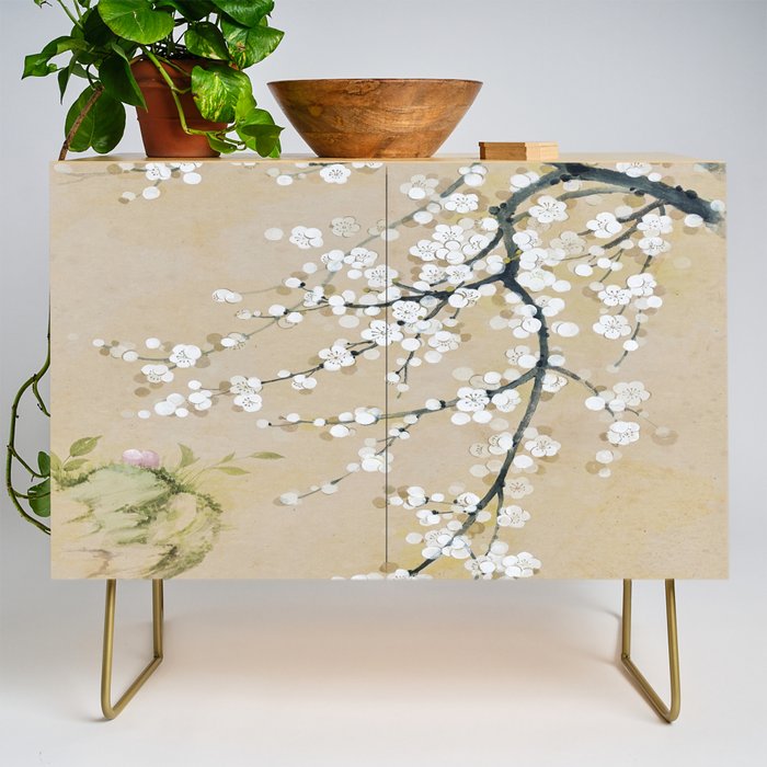 Ume flower painting,korean painting. chinoiserie. Credenza Gallery Image 1