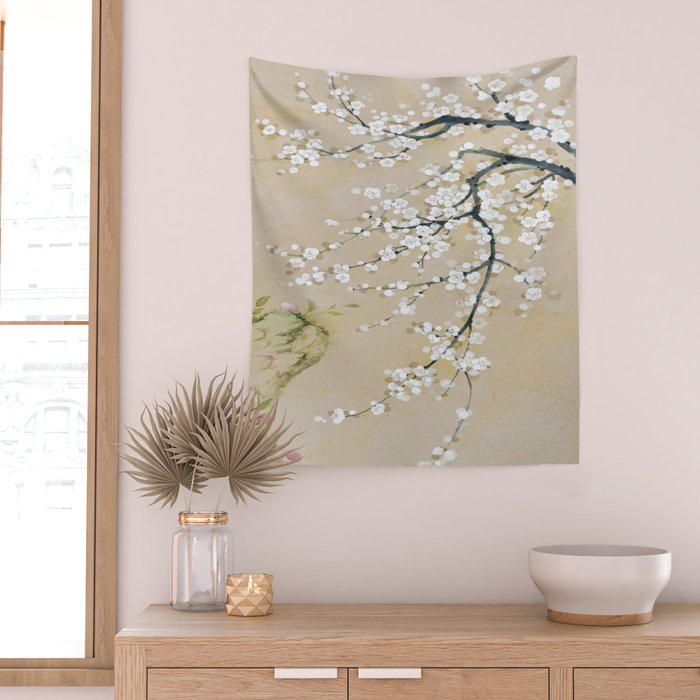 Ume flower painting,korean painting. chinoiserie. Wall Tapestry Gallery Image 2
