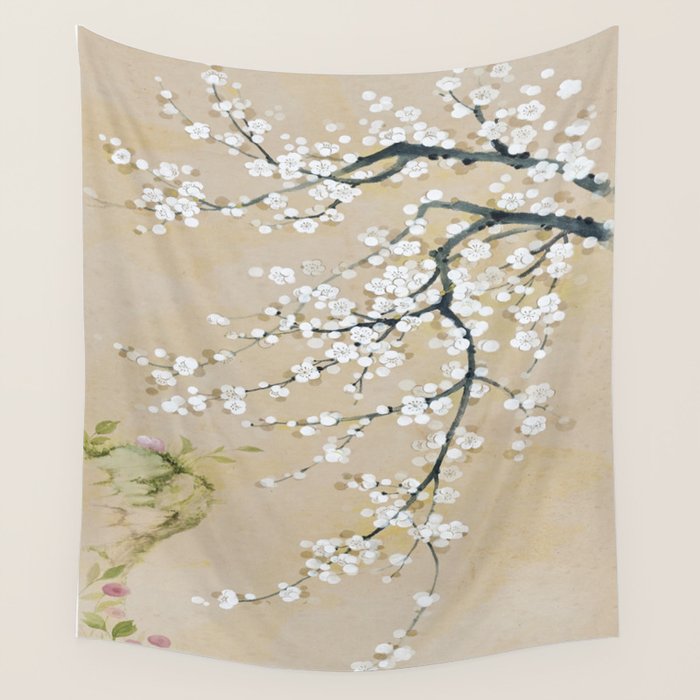 Ume flower painting,korean painting. chinoiserie. Wall Tapestry Gallery Image 4