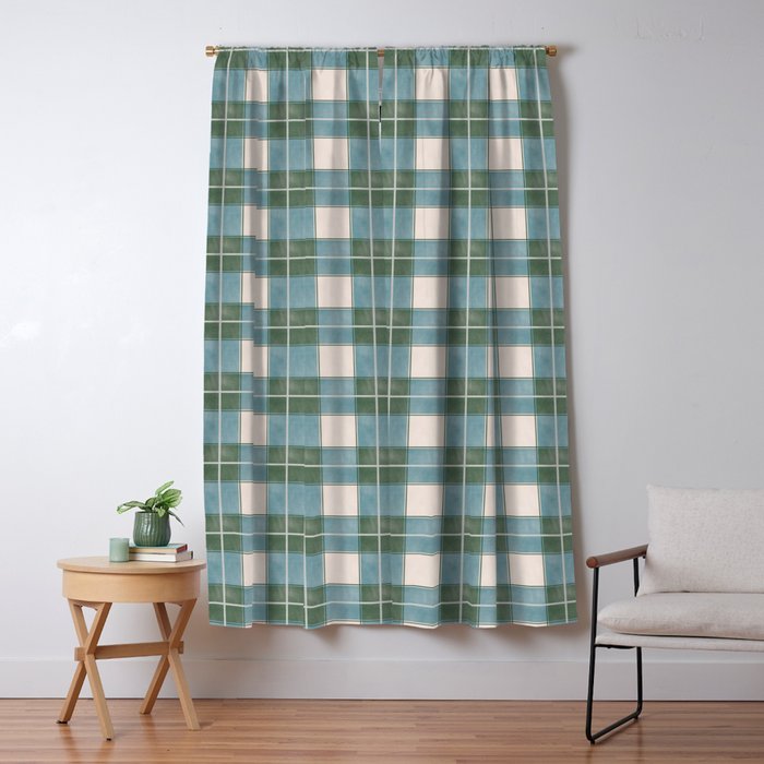 Green, Blue, and Ivory Traditional Plaid Pattern Window Curtain Gallery Image 5