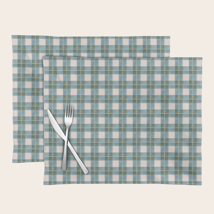 Green, Blue, and Ivory Traditional Plaid Pattern Placemat Gallery Image 1