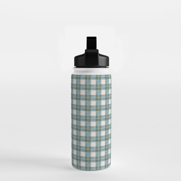 Green, Blue, and Ivory Traditional Plaid Pattern Water Bottle Gallery Image 2
