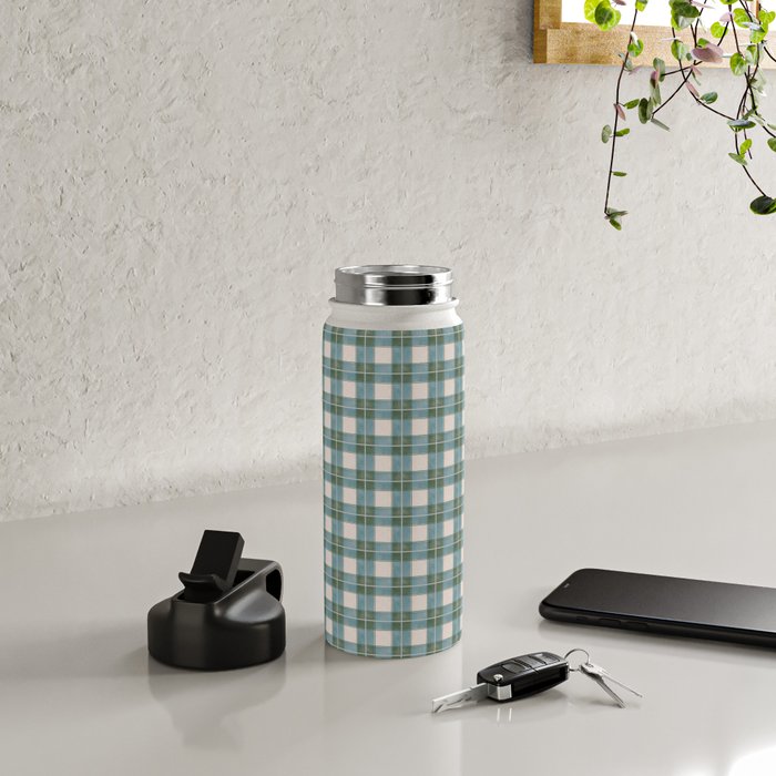 Green, Blue, and Ivory Traditional Plaid Pattern Water Bottle Gallery Image 4