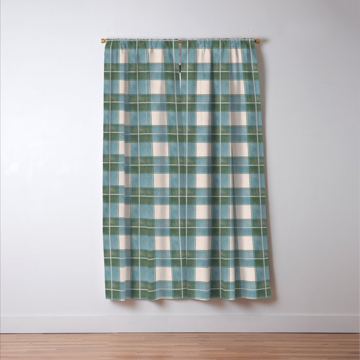 Green, Blue, and Ivory Traditional Plaid Pattern Window Curtain Gallery Image 3