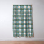 Green, Blue, and Ivory Traditional Plaid Pattern Window Curtain Gallery Image 3